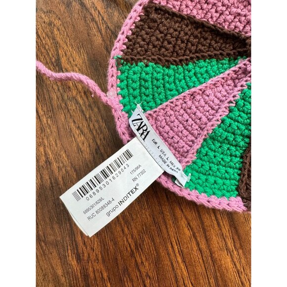 Crochet Bikini shirt Top With Tri-Color Design Purple Green & Brown Zara Sz Sm - Picture 3 of 6